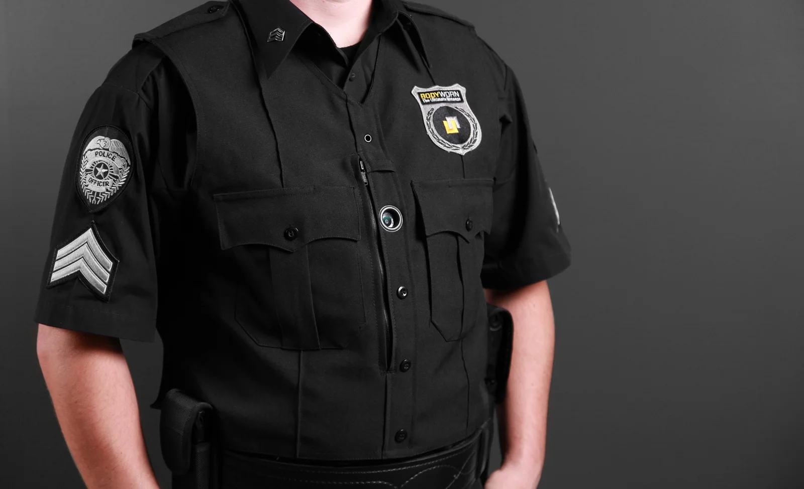 A body-worn camera mounted in a dark uniform in a 2015 equipment photograph, not Wilmington police