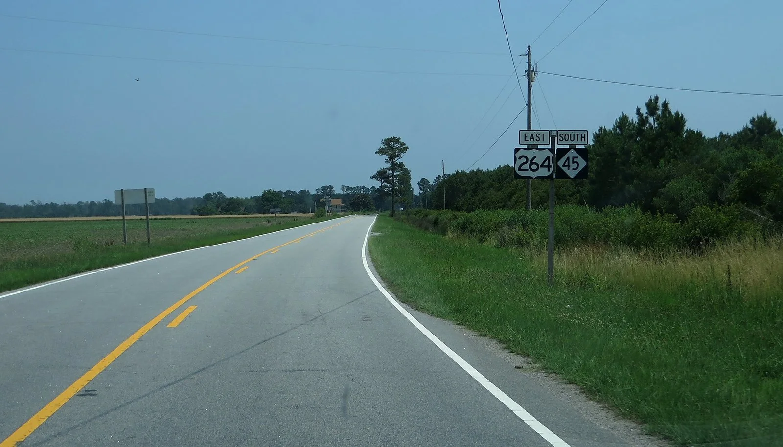 U.S. Route 264 crossing rural Hyde County near North Carolina Highway 45